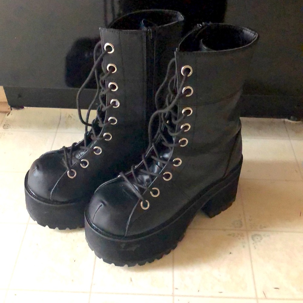 Black Leather Combat Boots